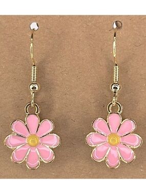 Petite Pink Flower Earrings 18k Platted Hook